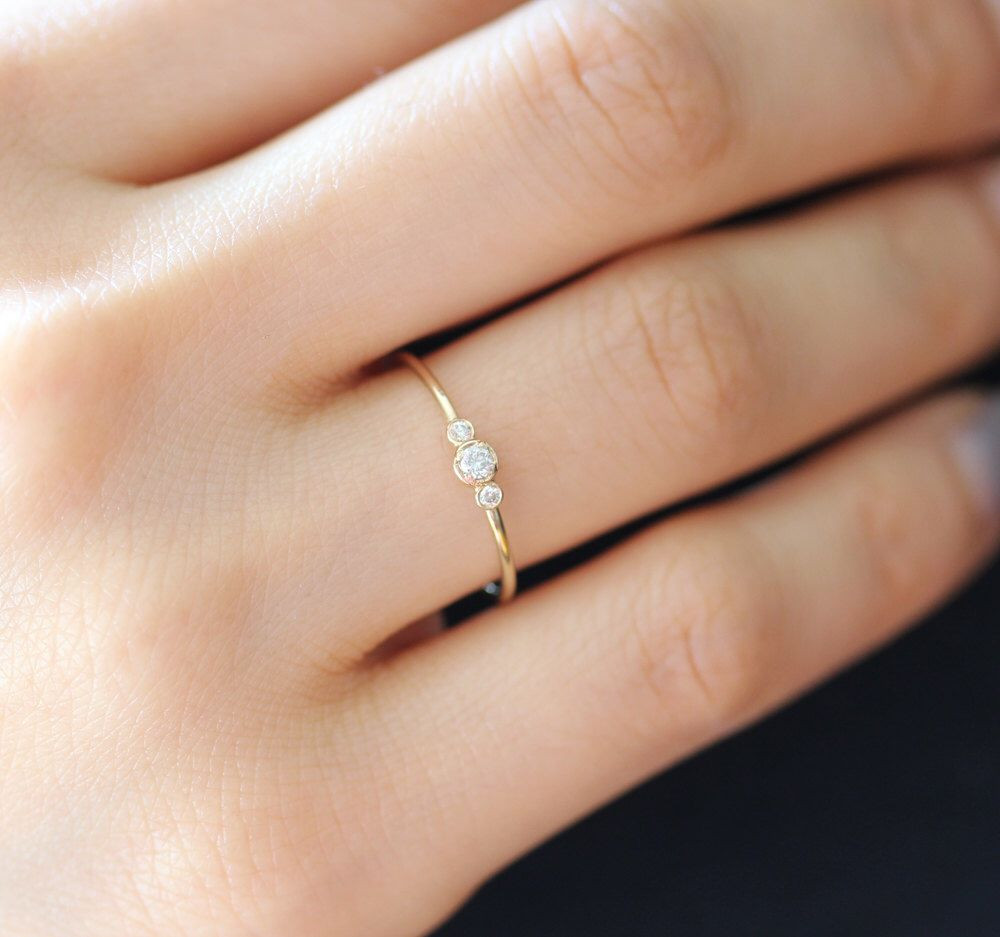 Minimalist Wedding Rings
 Simple Gold Diamond Ring Three Stone Ring In 14k Solid