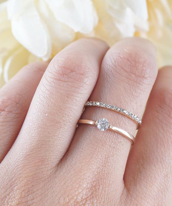 Minimalist Wedding Rings
 Double Crystal Ring Minimalist Simple Everyday by