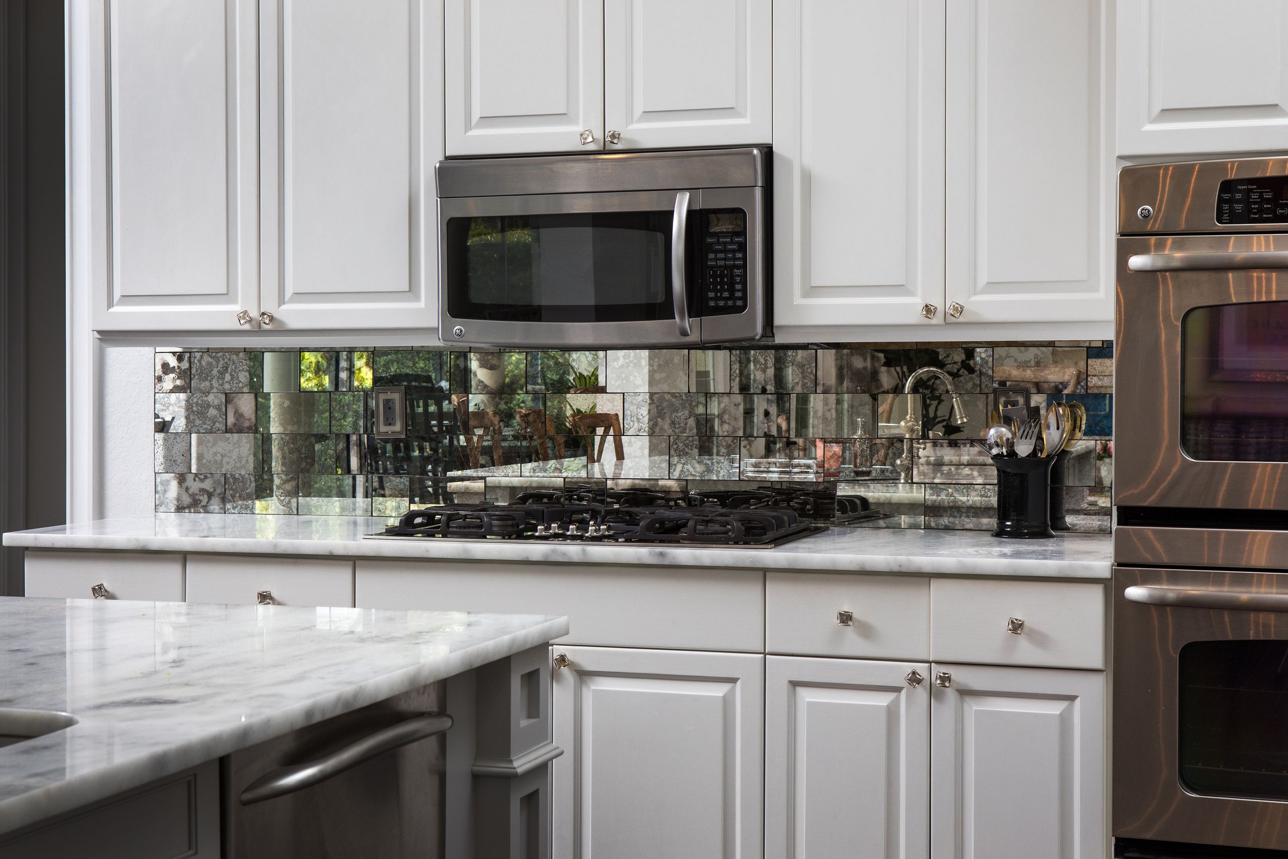 Mirrored Kitchen Backsplashes
 Antique Mirror Backsplash installed