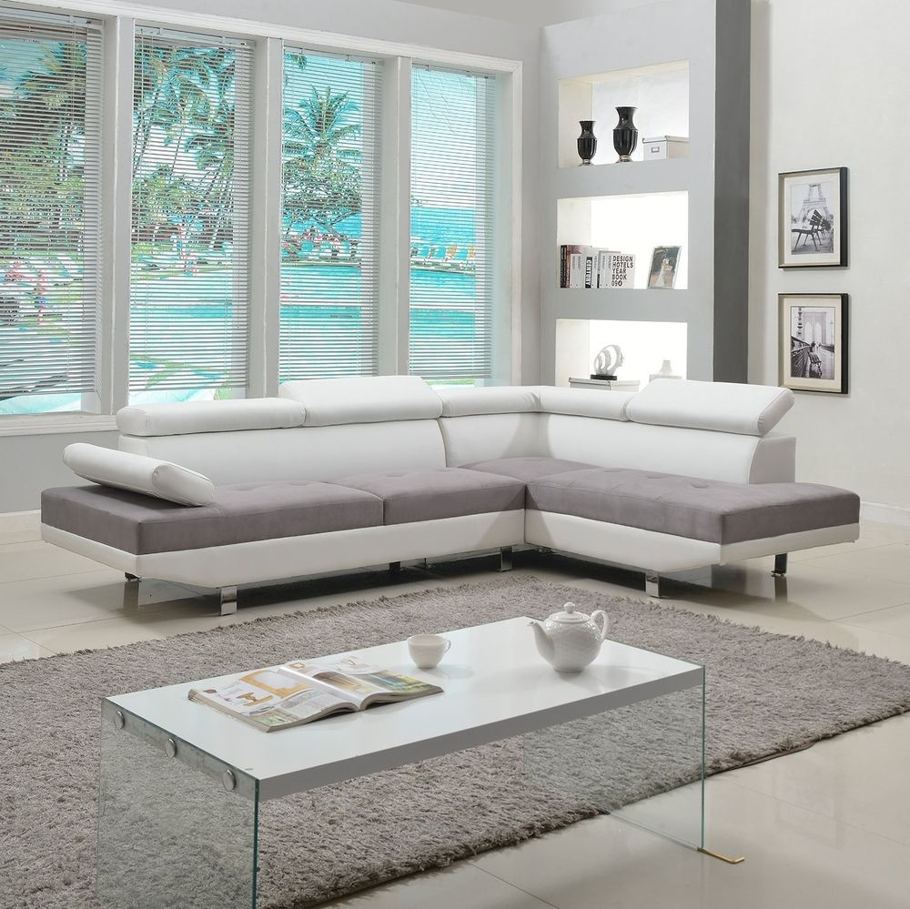 Modern Contemporary Living Room
 2 Piece Modern Contemporary White Faux Leather Sectional