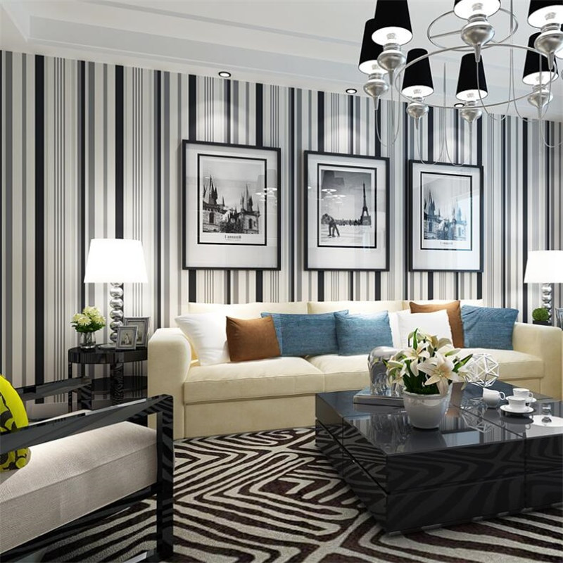 Modern Living Room Wallpaper
 Beibehang Modern simple black and white striped wallpaper