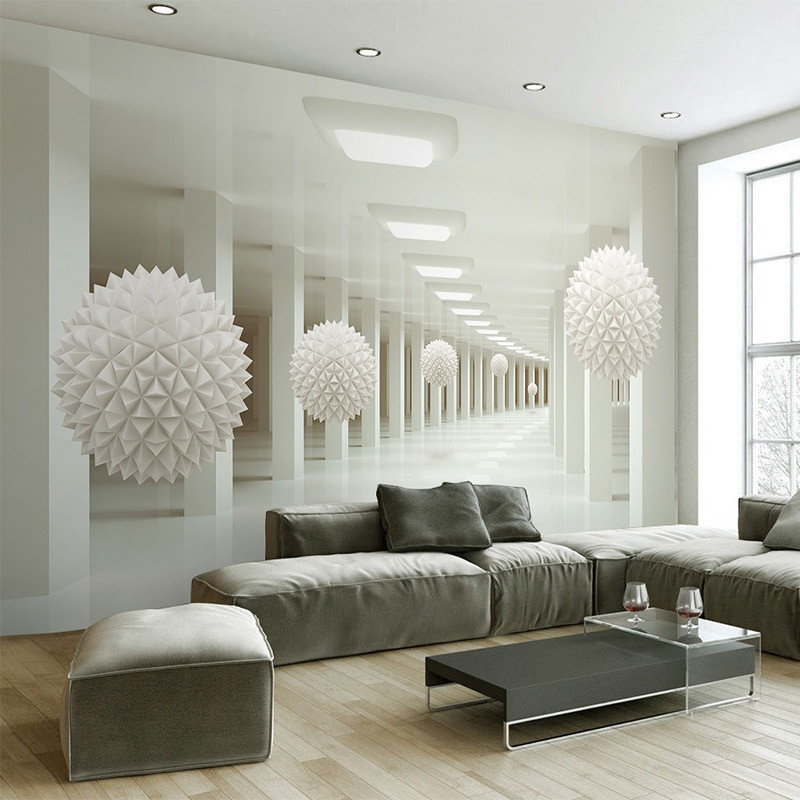 Modern Living Room Wallpaper
 Modern Simple 3D Stereo Abstract Space White Sphere Mural