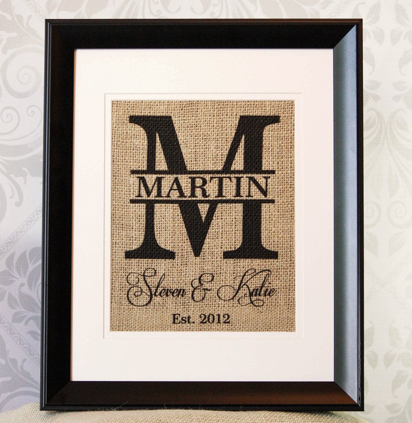 Monogrammed Wedding Gifts
 Personalized Wedding Gift Burlap Monogram by 33marketstreet