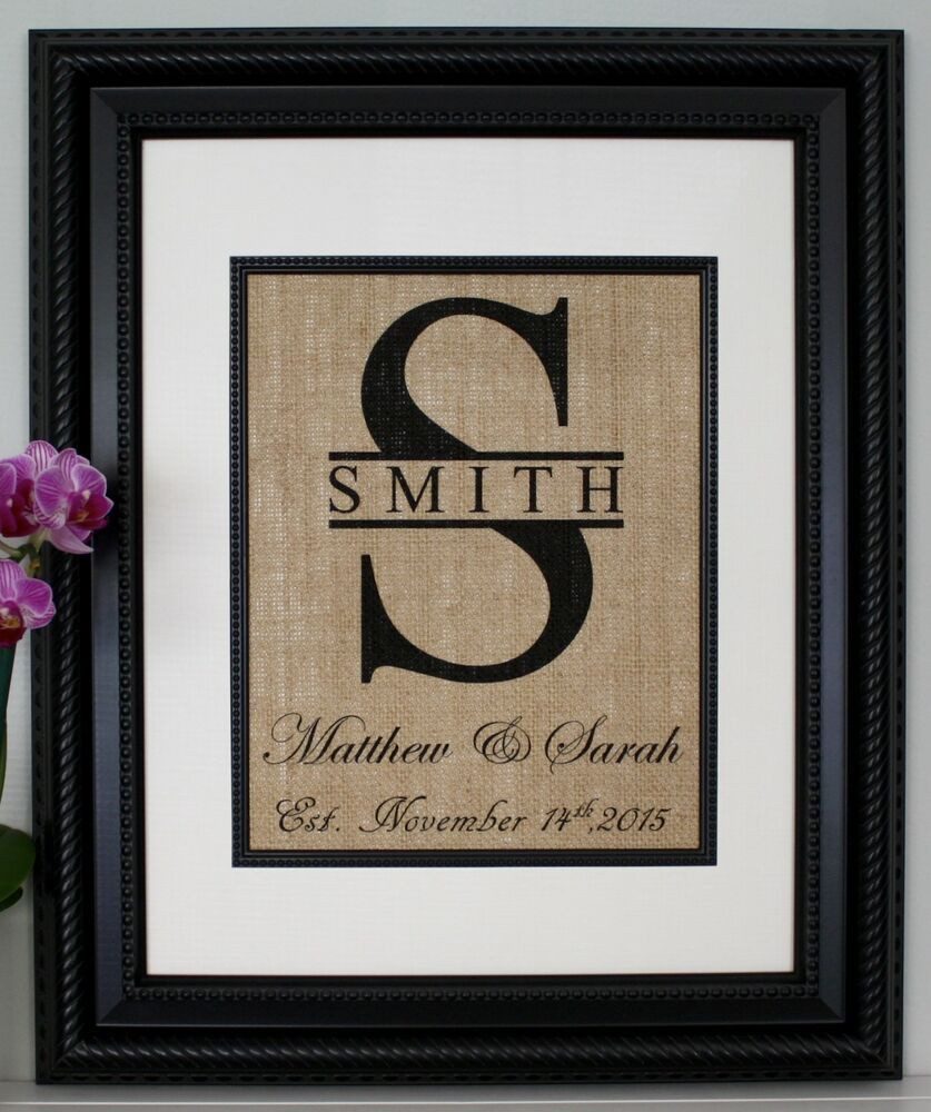 Monogrammed Wedding Gifts
 Personalized Burlap Print Wedding Gift Anniversary Gift