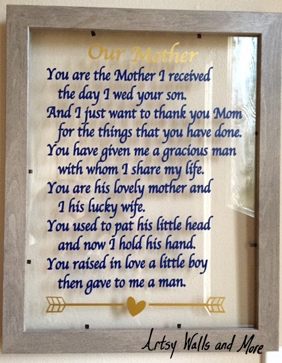Mother In Law Gift Ideas For Wedding
 Mother in law t You are the Mother I received the day I wed