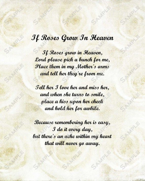 Mother Memorial Quotes
 Items similar to Memorial Poem for Mother Roses in Heaven