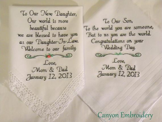 Mother To Daughter Wedding Gift Ideas
 Embroidered Wedding Handkerchiefs Wedding Gift by