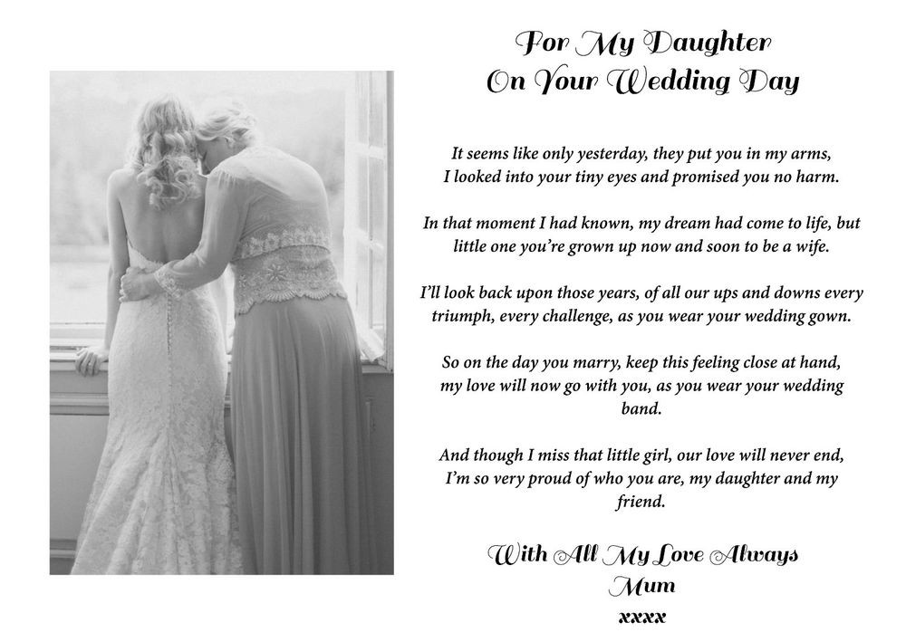 Mother To Daughter Wedding Gift Ideas
 A4 Mum Mom Mother to Daughter Bride Verse Poem Wedding