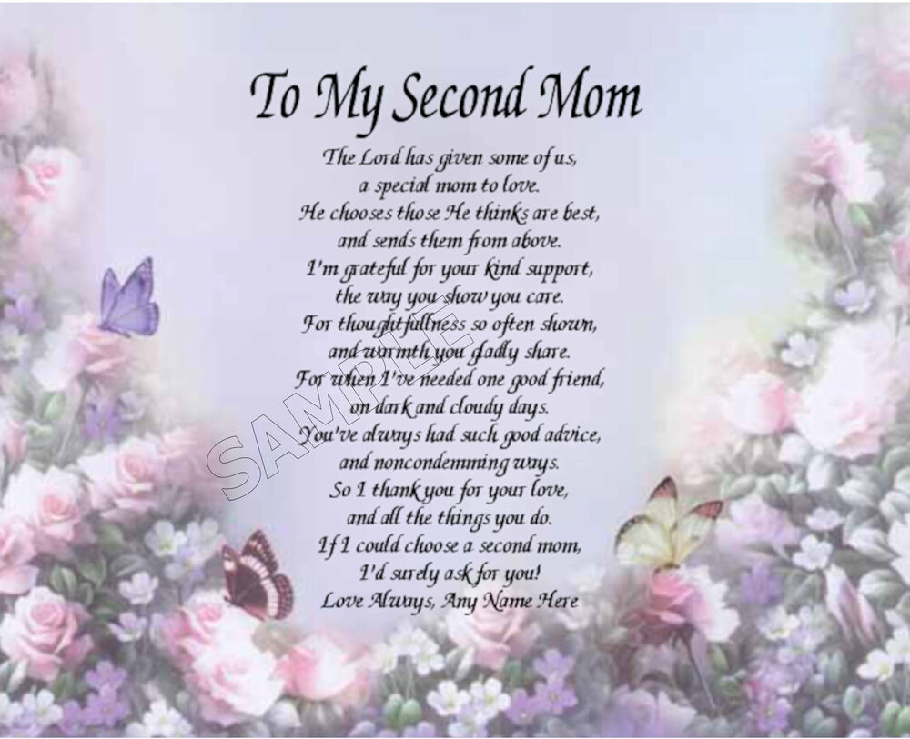 Mother'S Day Card Quotes
 TO MY SECOND MOM PERSONALIZED ART POEM MEMORY BIRTHDAY