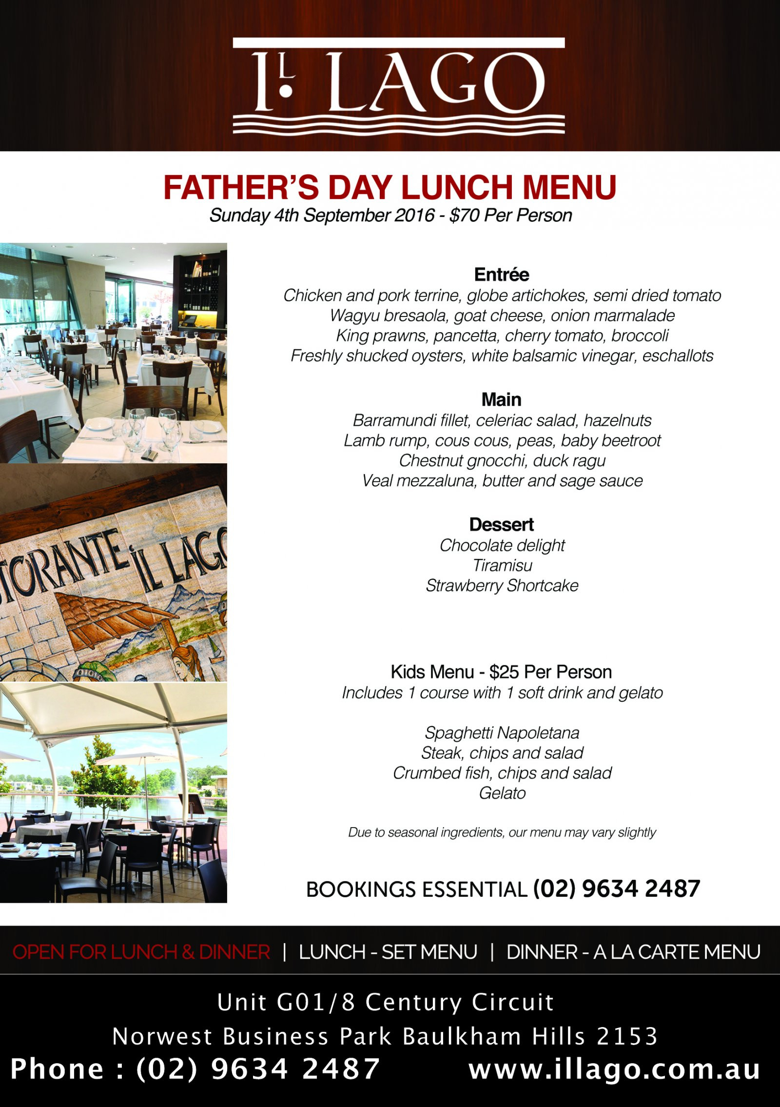 Mother'S Day Dinner Menu
 Fathers Day Sunday 5th September 2016 Lunch & Dinner