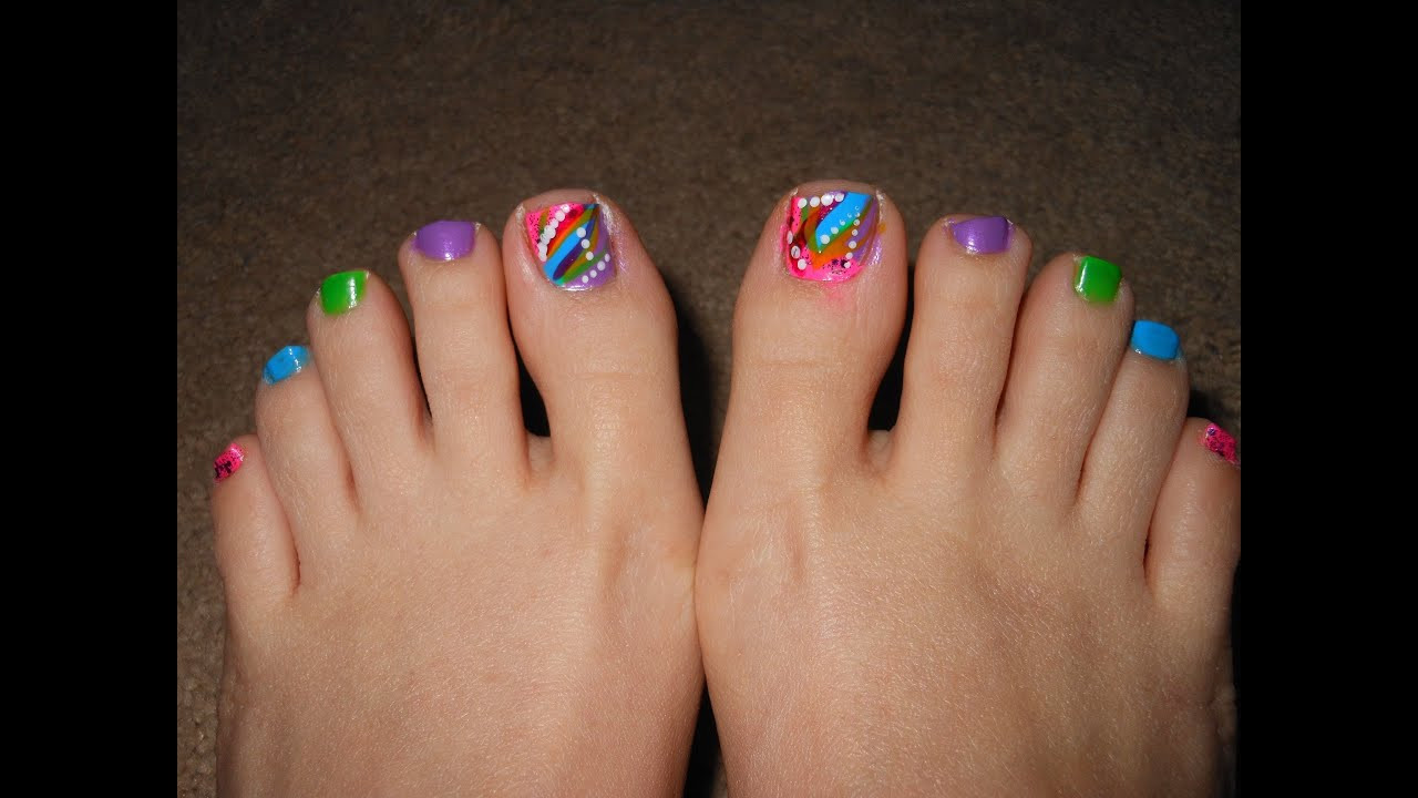 Nail Designs For Toes
 Multicolor abstract toe nails for Spring and Summer