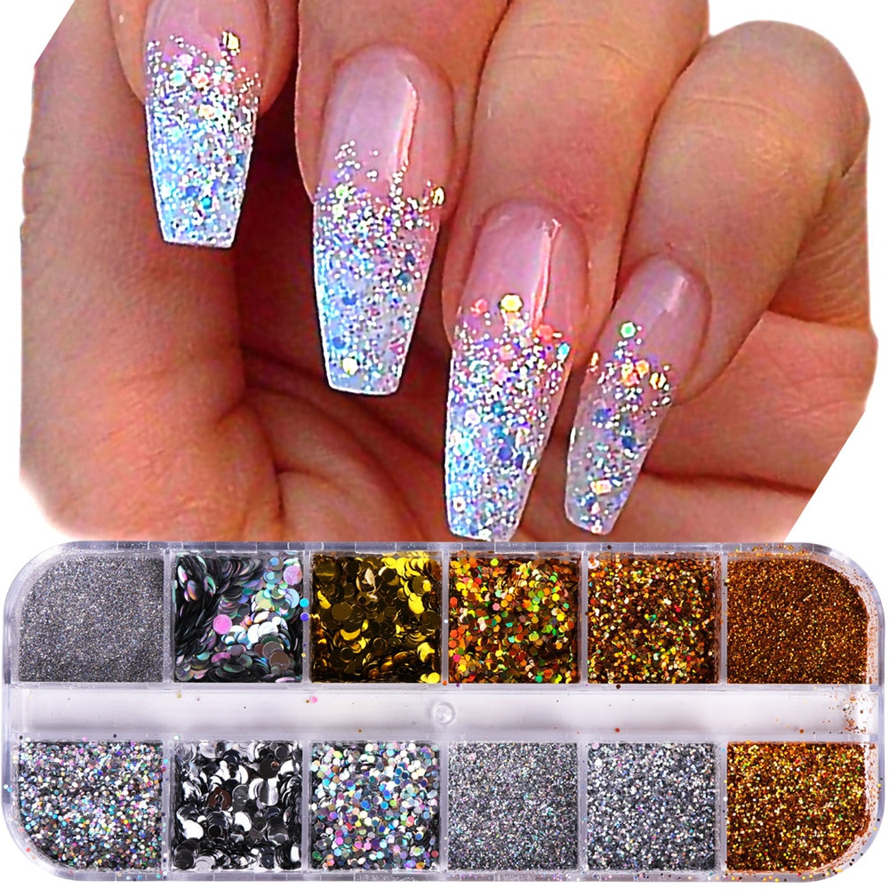 Nails Glitter
 1Case Nail Glitter Powder Dust Iridescent Flakies Sequins