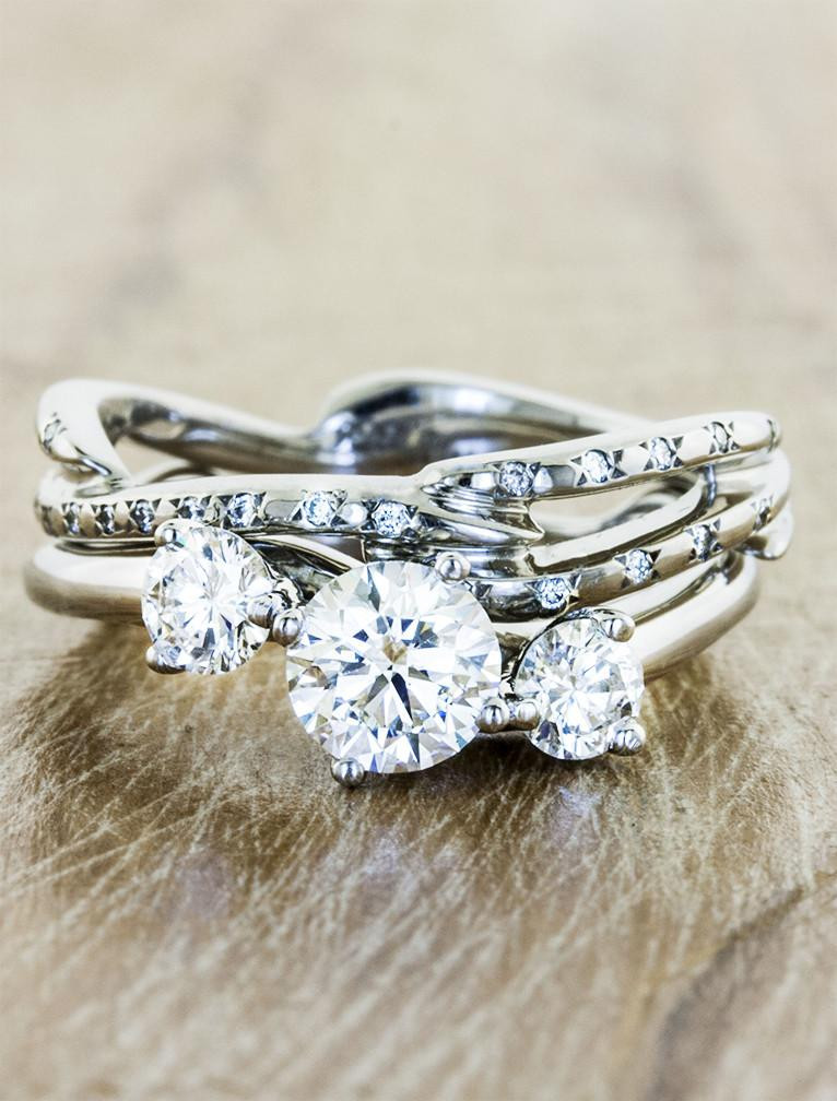 Nature Inspired Wedding Rings
 Aurora 3 Stone Sculptural 3 Stone Diamond Ring