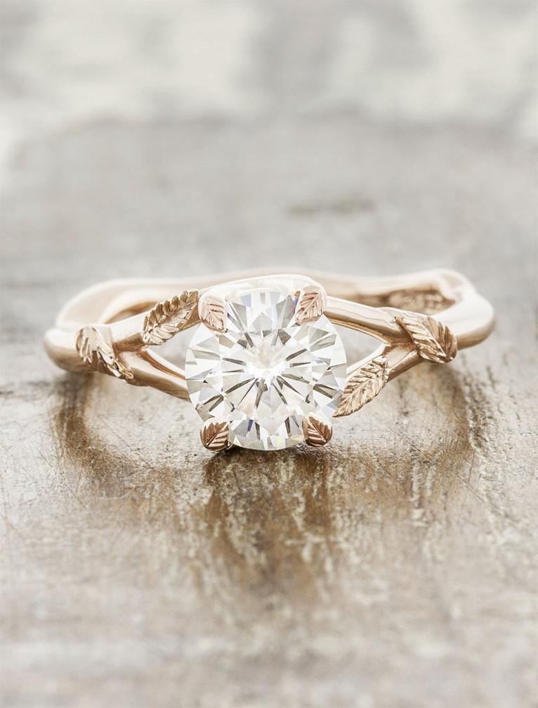 Nature Inspired Wedding Rings
 Pembroke Leaf Prong Diamond Engagement Ring Rose Gold