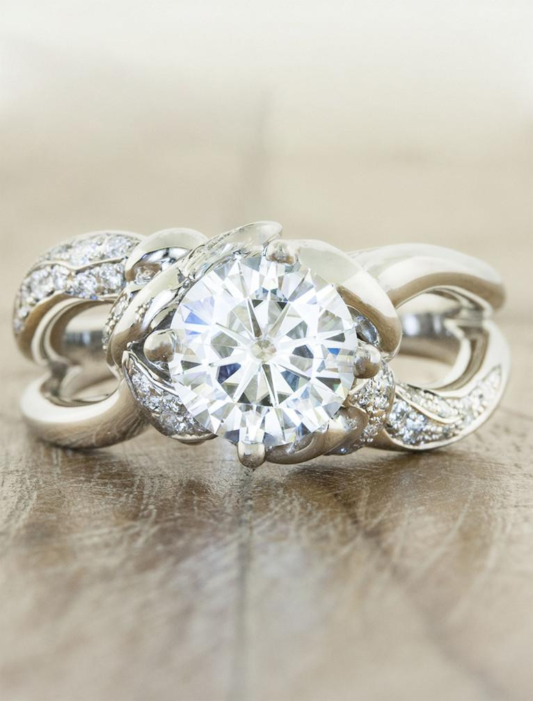 Nature Inspired Wedding Rings
 Mazie Wide Band Split Shank Round Diamond Ring