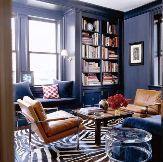 Navy Blue Walls Living Room
 Rosa Beltran Design TALES FROM THE FACTORY FLOOR NAVY
