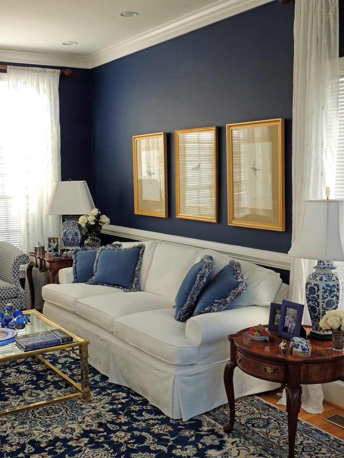 Navy Blue Walls Living Room
 Suburban Charm Blue and White Monday