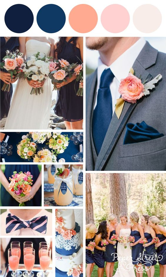 Navy Blue Wedding Color Schemes
 18 Peach and Navy Blue Inspired Wedding Color Ideas
