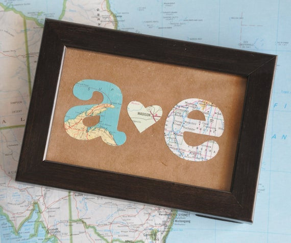 New Relationship Valentines Gift Ideas
 Long Distance Relationship Map Gift Initials Framed