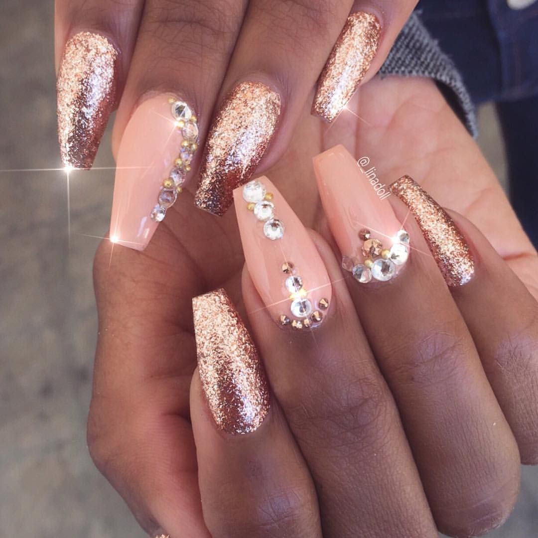 Nude Nails With Gold Glitter
 Pin on • ° PAw$ & CLAW$