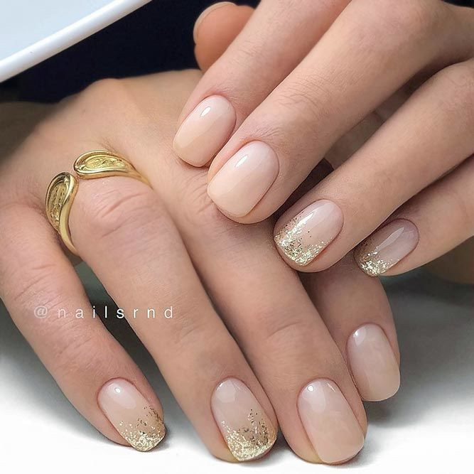 Nude Nails With Gold Glitter
 35 Classy Nails Designs To Fall In Love