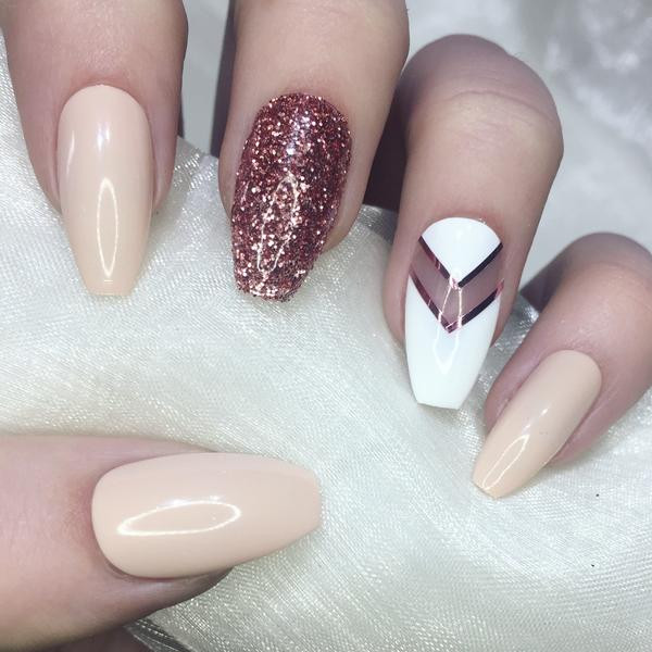 Nude Nails With Gold Glitter
 Rose Gold Glitter and Nude Coffins – Nails By Georgia