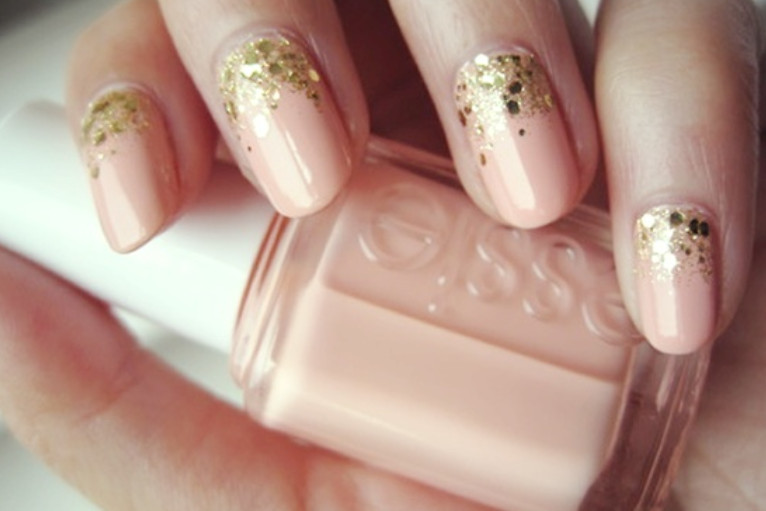 Nude Nails With Gold Glitter
 Crazy Things I Love Nail Art