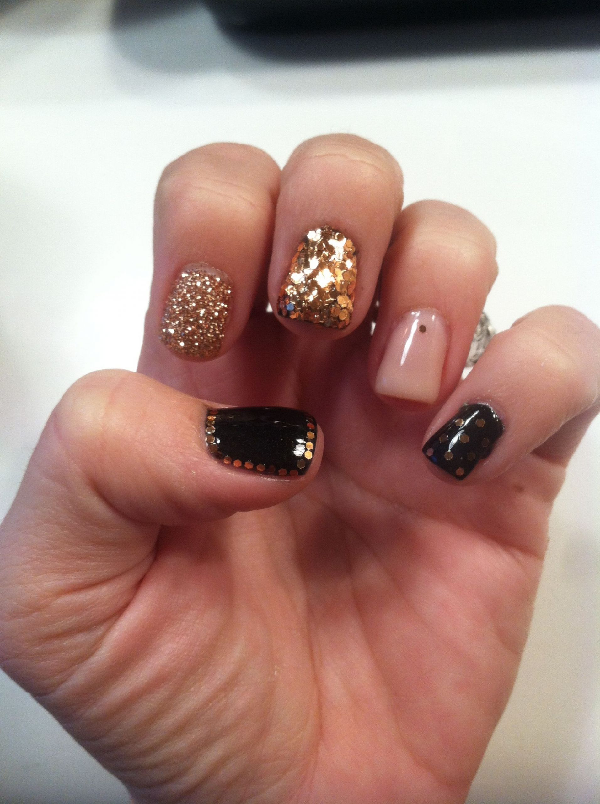 Nude Nails With Gold Glitter
 Pin on Beauty