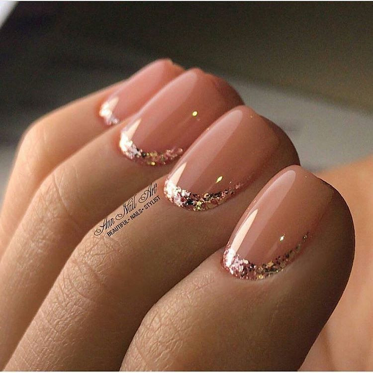 Nude Nails With Gold Glitter
 Pin on Wedding Vow Renewal