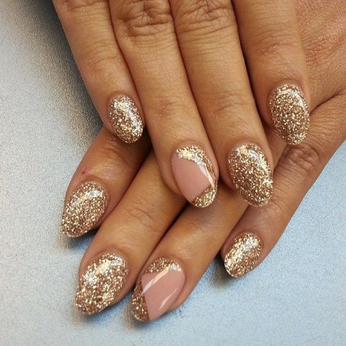 Nude Nails With Gold Glitter
 1001 Ideas for Nude Nails Designs Gorgeously Chic Hands