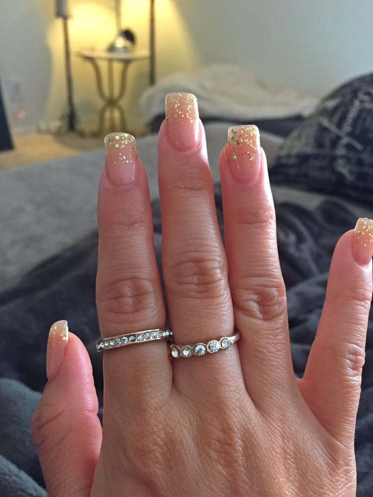 Nude Nails With Gold Glitter
 Nude Acrylic nails with ombré gold glitter Yelp