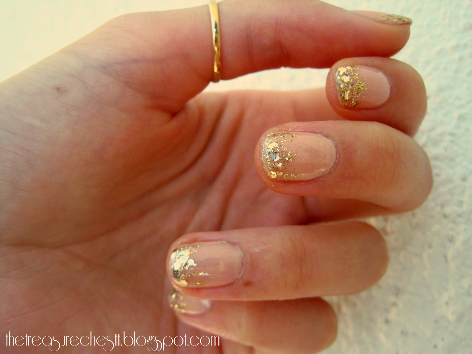Nude Nails With Gold Glitter
 The Treasure Chest Prettiest Nails I ve Ever Had