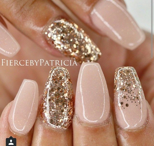 Nude Nails With Gold Glitter
 WrapWhispererr °• NAILS in 2019