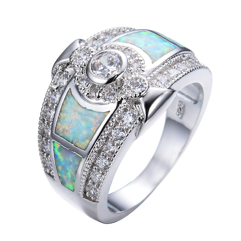 Opal Wedding Rings For Women
 925 Sterling Silver White Fire Opal Wedding Rings For