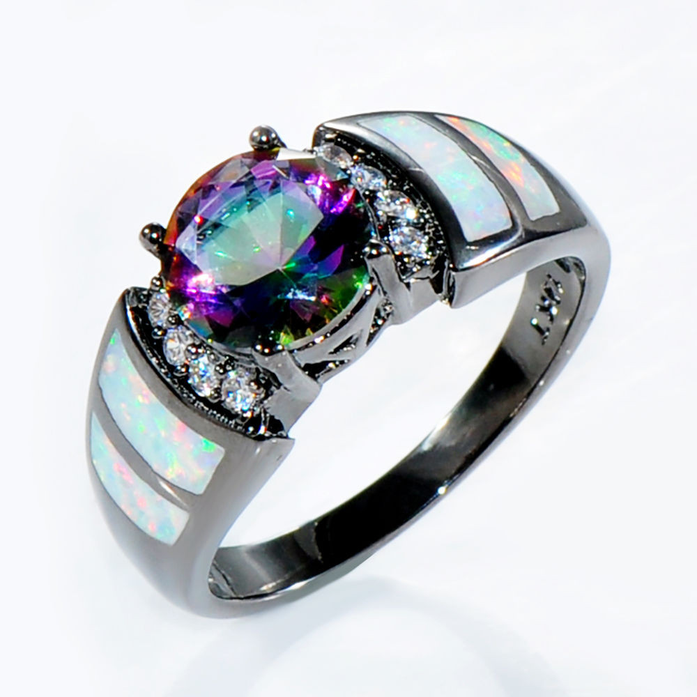 Opal Wedding Rings For Women
 Sz 6 11 Multicolor Crystal Band Women s 10Kt Black Gold