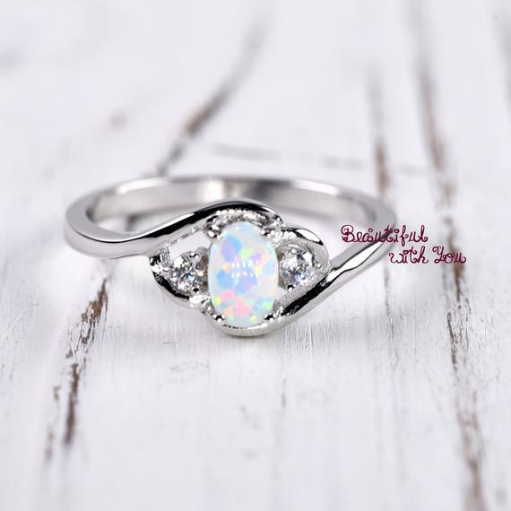 Opal Wedding Rings For Women
 White Opal Ring Silver Opal Ring Womens Dainty Opal Wedding