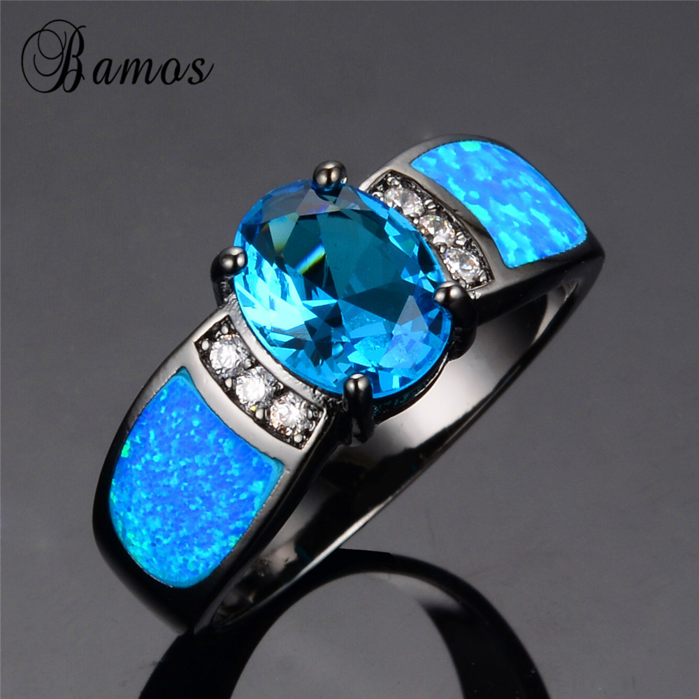 Opal Wedding Rings For Women
 Bamos Men Women Wedding Ocean Blue Opal Rings Luxury Black