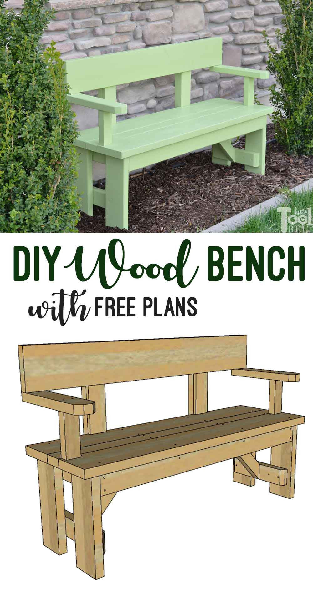 Outdoor Bench DIY
 DIY Wood Bench with Back Plans Her Tool Belt
