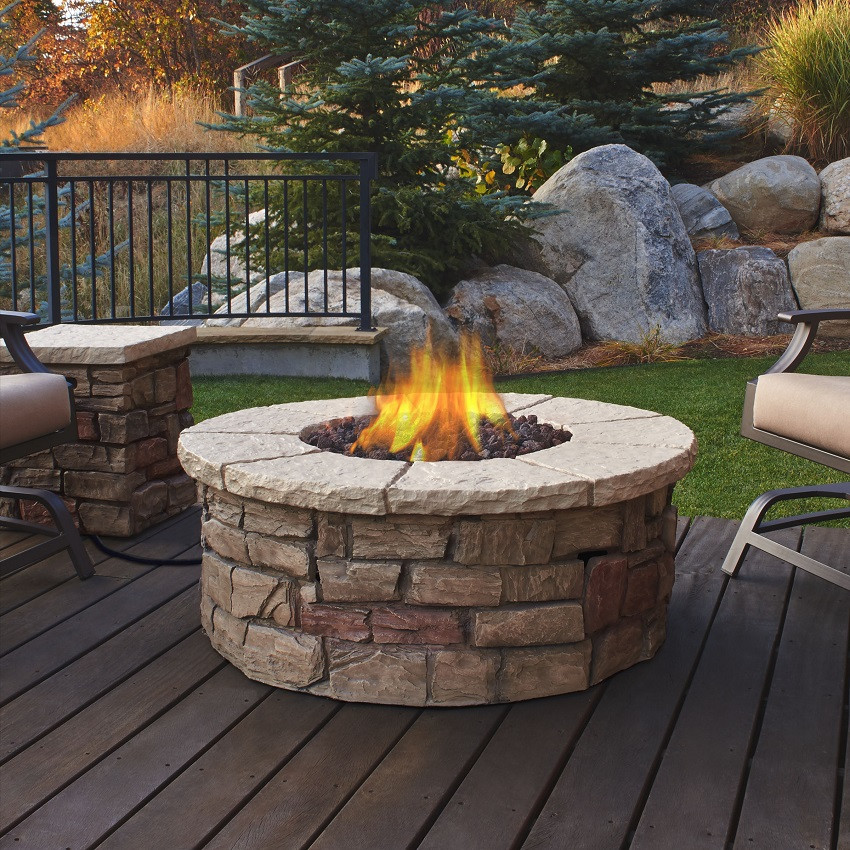 Outdoor Fire Pit Table
 47" Buff Beige Sedona Round Outdoor Fire Pit Table