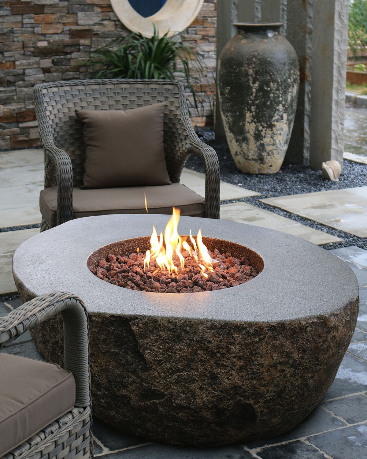 Outdoor Fire Pit Table
 Elementi Boulder Outdoor Fire Pit Table with Propane Gas