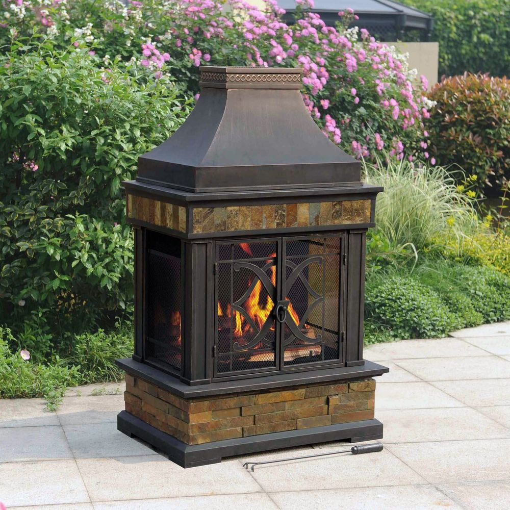 Outdoor Fireplace Or Fire Pit
 Sunjoy Heirloom Outdoor Patio Wood Burning Slate Fireplace