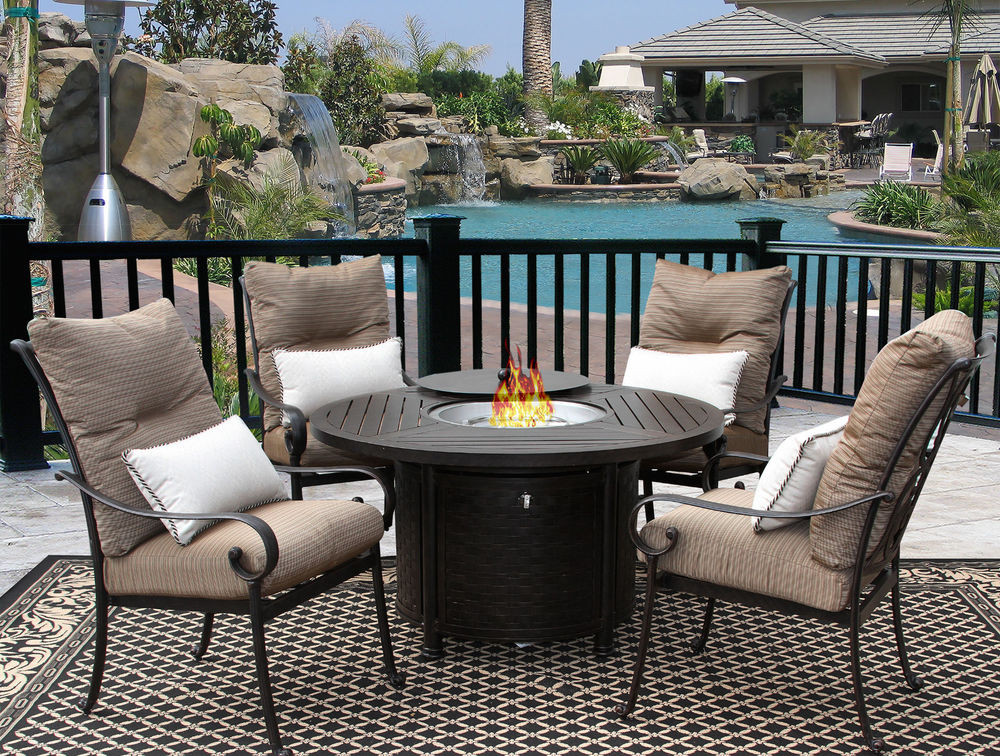 Outdoor Furniture With Fire Pit
 5PC FIRE TABLE CAST ALUMINUM TORTUGA OUTDOOR PATIO