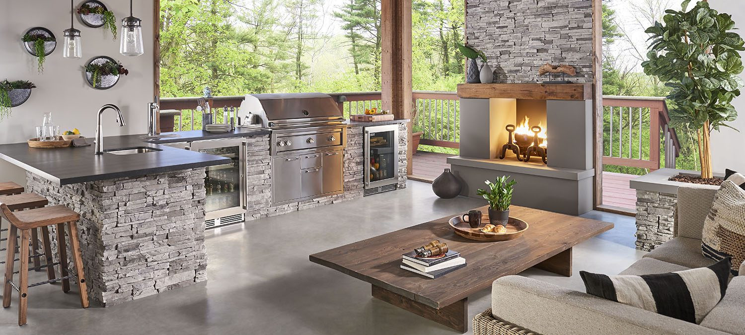 Outdoor Kitchen With Fireplace
 Outdoor Living Eldorado Stone