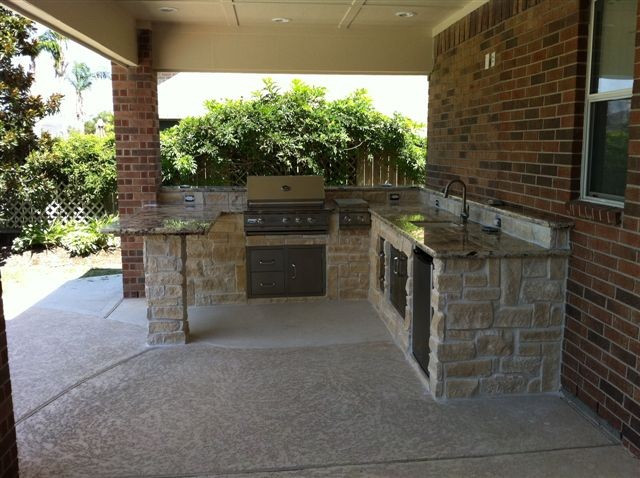 Outdoor Kitchen With Fireplace
 Outdoor Kitchens and Fireplaces Contemporary Patio