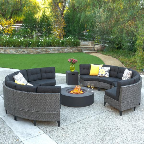 Outdoor Sectional With Firepit
 Nessett 10pc Outdoor Fire Pit Sectional Sofa Set – GDF Studio