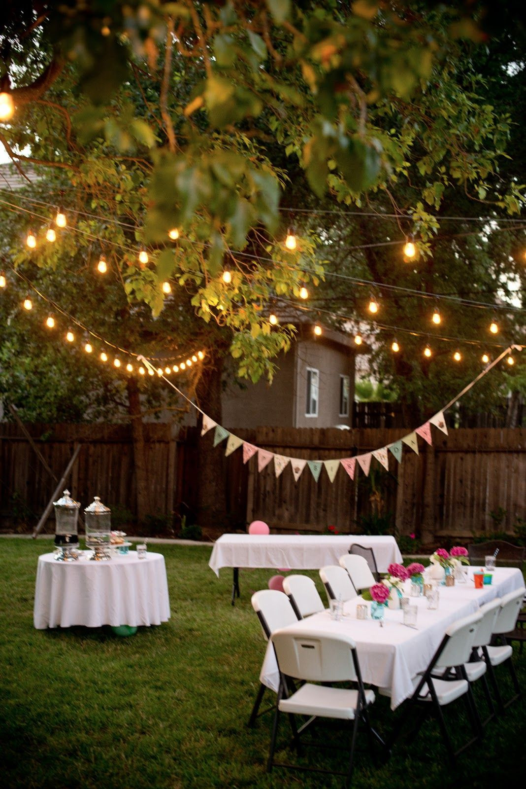Outside Engagement Party Ideas
 Backyard Birthday Fun Pink Hydrangeas Polka Dot Napkins