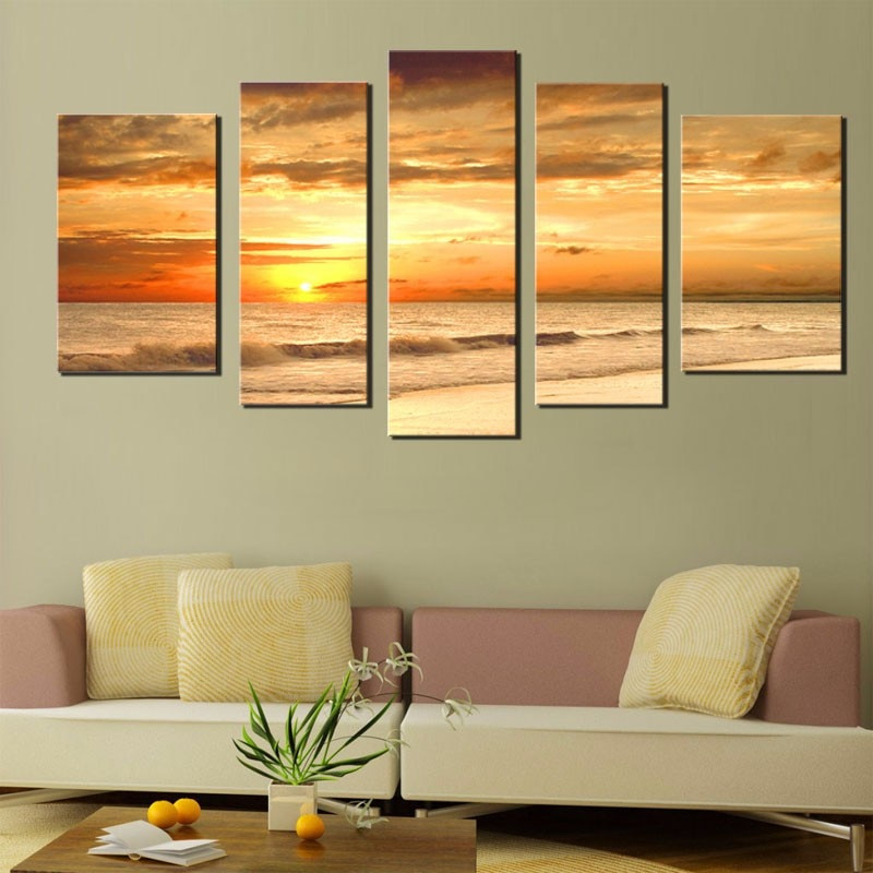 Paintings For Living Room Walls
 Sunset Sea Beach Ocean Wave Landscape Oil Painting on