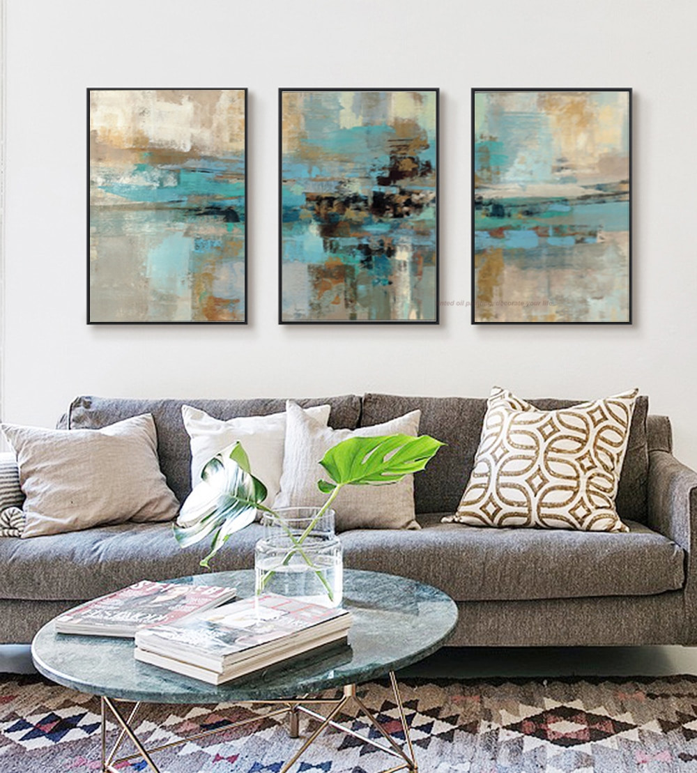 Paintings For Living Room Walls
 3 piece oil paintings on canvas turquoise paintings