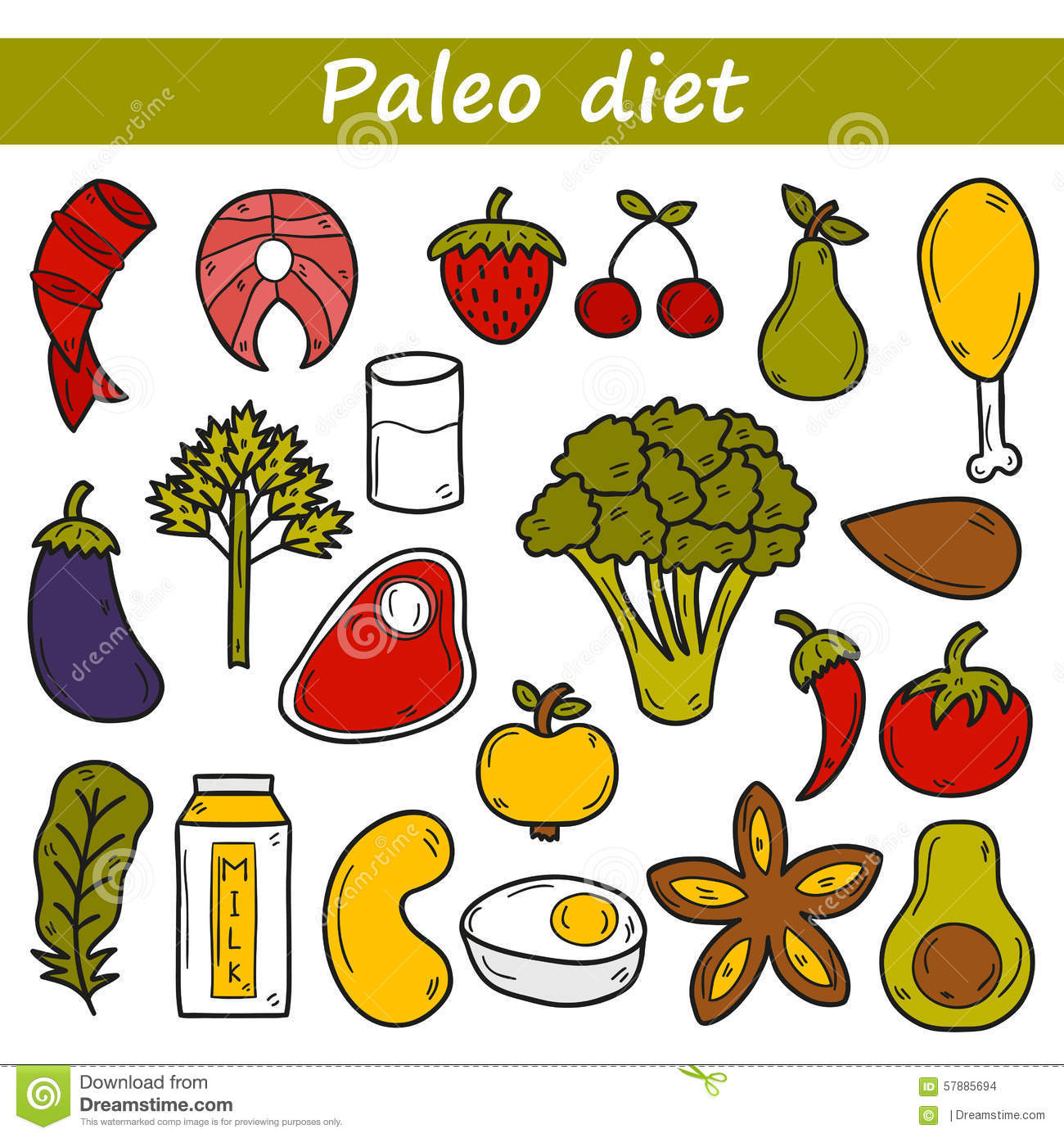 Paleo Style Diet
 Set Objects In Hand Drawn Style Paleo Diet Stock