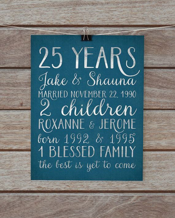 Parents 25Th Anniversary Gift Ideas
 25th Anniversary Gift Silver 25 Year Anniversary Gift for